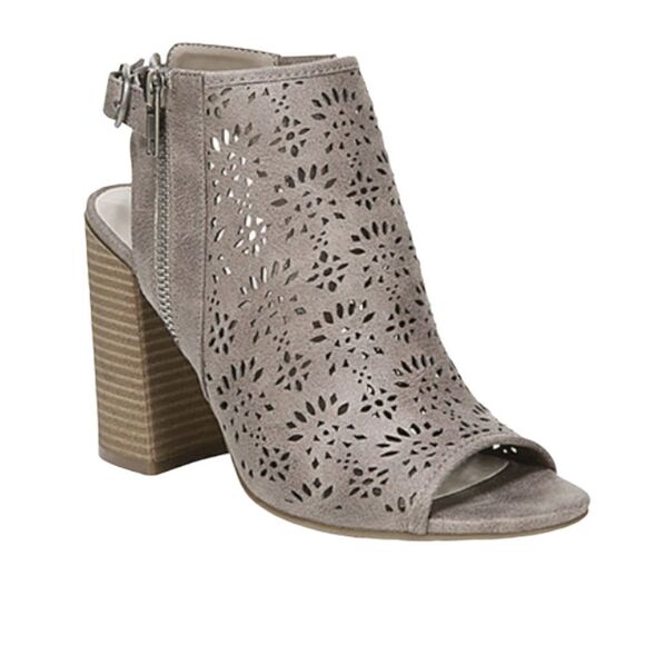 Fergalicious Booties Womens Size 6 Tan Perforrated Parney Peep-toe Block Heel - Picture 9 of 9